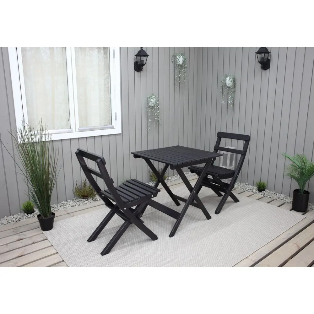 Best Baltic Garden Parvekesetti Wilma 65x65cm pöytä + 2 Knohult tuolia musta