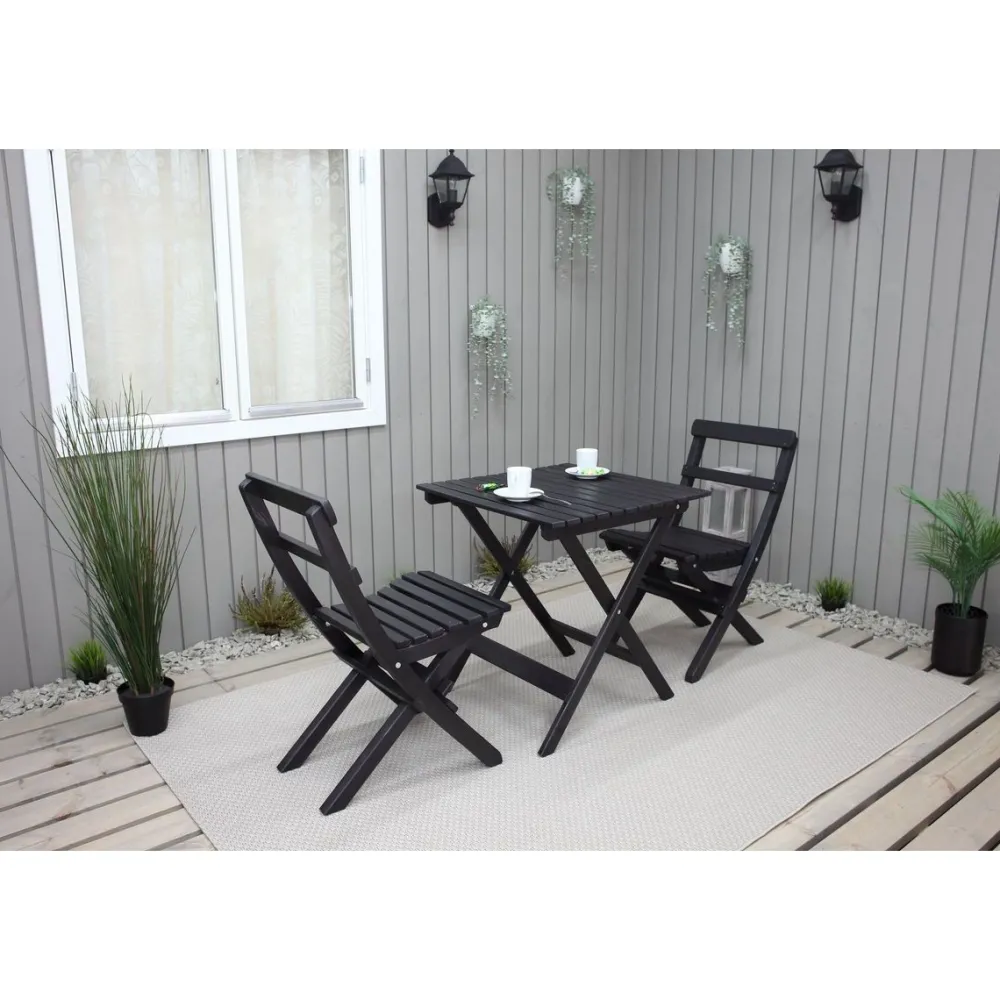 Best Baltic Garden Parvekesetti Wilma 65x65cm pöytä + 2 Knohult tuolia musta
