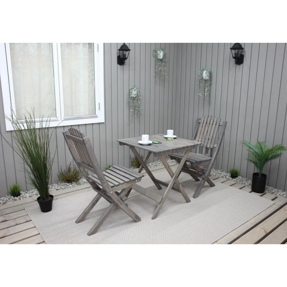Outlet Baltic Garden Parvekesetti Wilma 65x65cm pöytä + 2 Visby tuolia harmaa