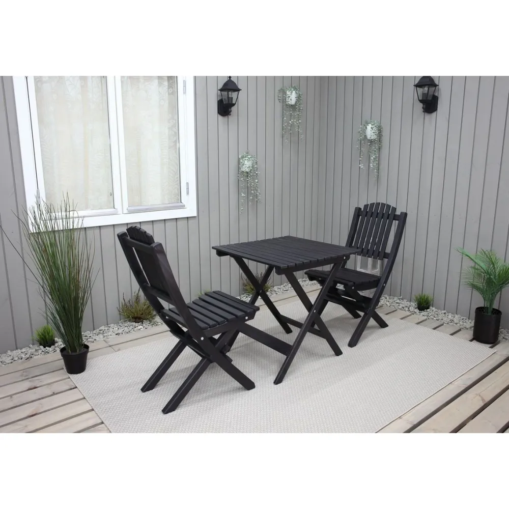 Outlet Baltic Garden Parvekesetti Wilma 65x65cm pöytä + 2 Visby tuolia harmaa