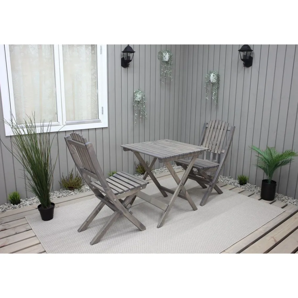 Outlet Baltic Garden Parvekesetti Wilma 65x65cm pöytä + 2 Visby tuolia harmaa