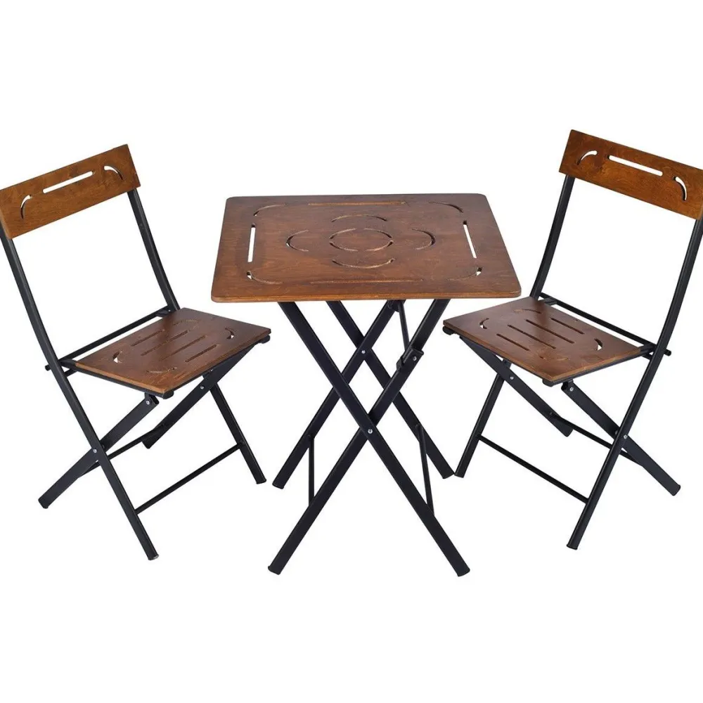 Linento Garden Parvekesetti Bistro Set 3, 2 tuolia + pöytä, kokoontaittuva, musta/pähkinä