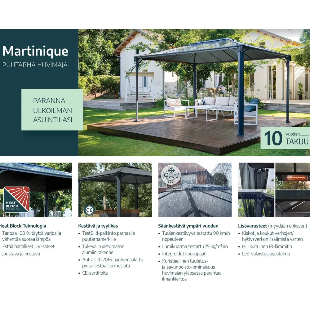 Palram-Canopia Paviljonki Martinique 5000 3,6 x 4,9 m 17,7 m² harmaa