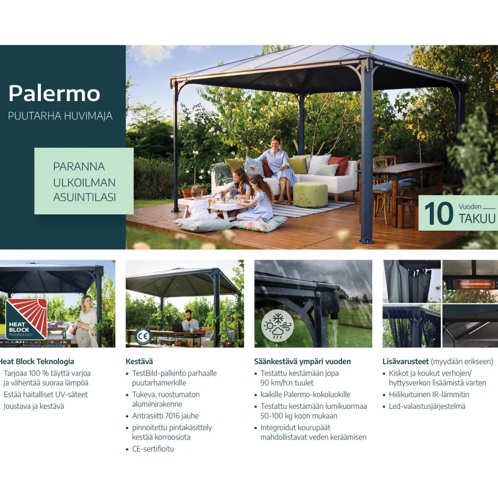 Palram-Canopia Paviljonki Palermo 4300 4,3 x 4,3 m 18,5 m² harmaa