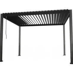 Hot Home4you Pergola Mirador-111, 300x300cm, Textilene-kankaisilla sivuverhoilla, tummanharmaa
