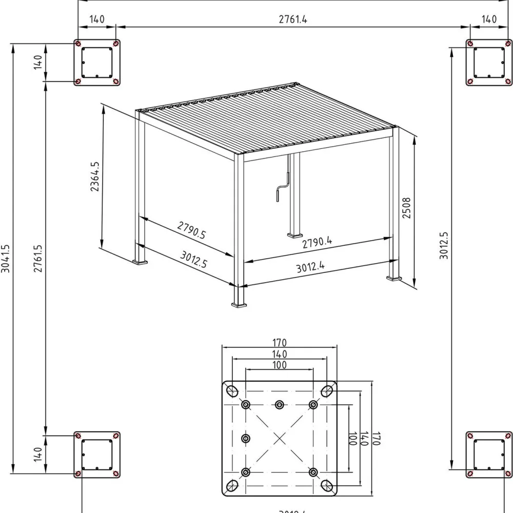 Hot Home4you Pergola Mirador-111, 300x300cm, Textilene-kankaisilla sivuverhoilla, tummanharmaa
