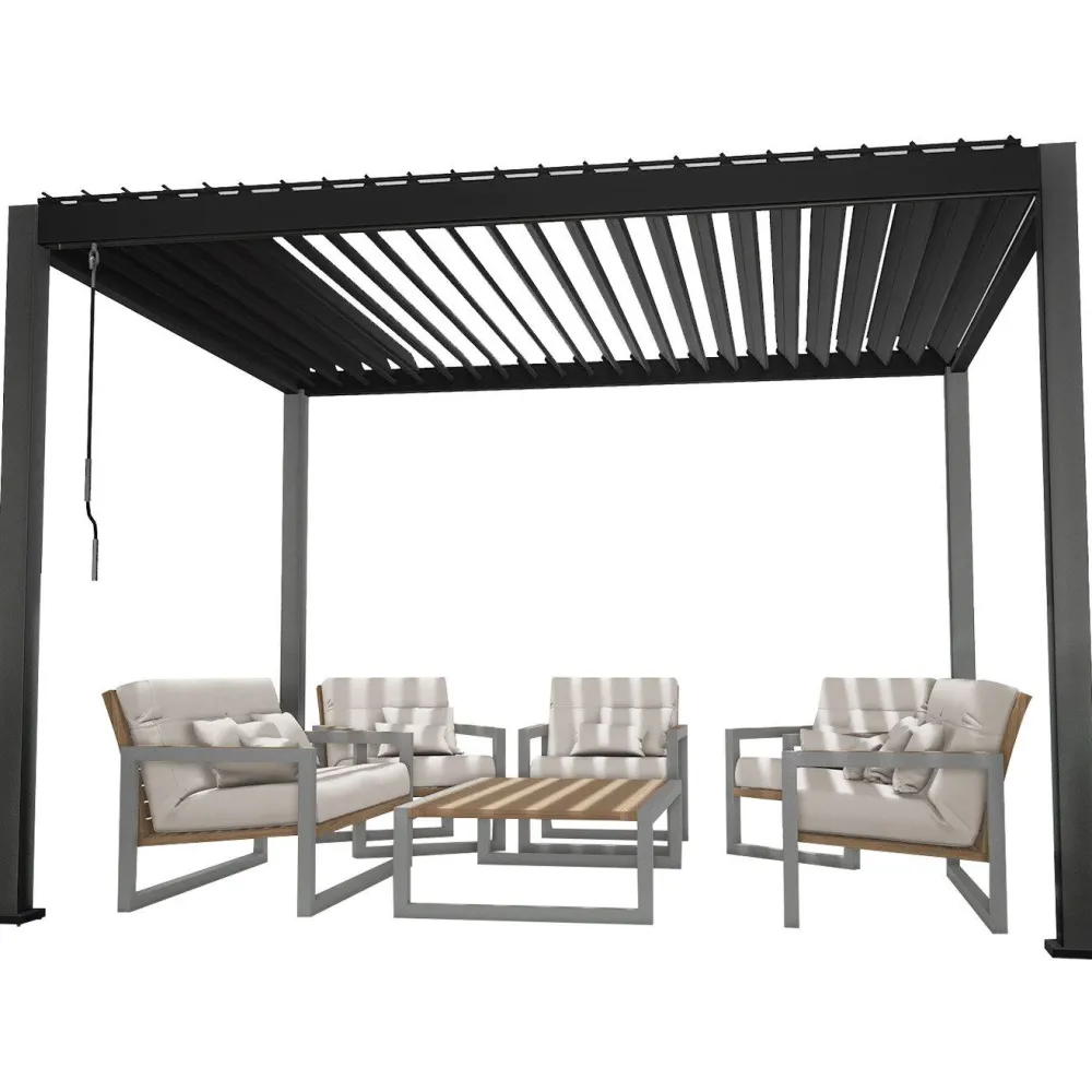 Hot Home4you Pergola Mirador-111, 300x300cm, Textilene-kankaisilla sivuverhoilla, tummanharmaa
