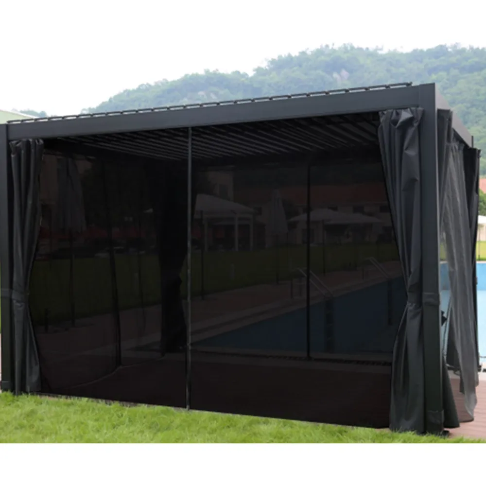 Hot Home4you Pergola Mirador-111, 300x300cm, Textilene-kankaisilla sivuverhoilla, tummanharmaa