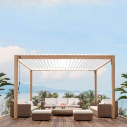 Sale Home4you Pergola Mirador-111, 300x400cm, vaalea puujäljitelmä, beige