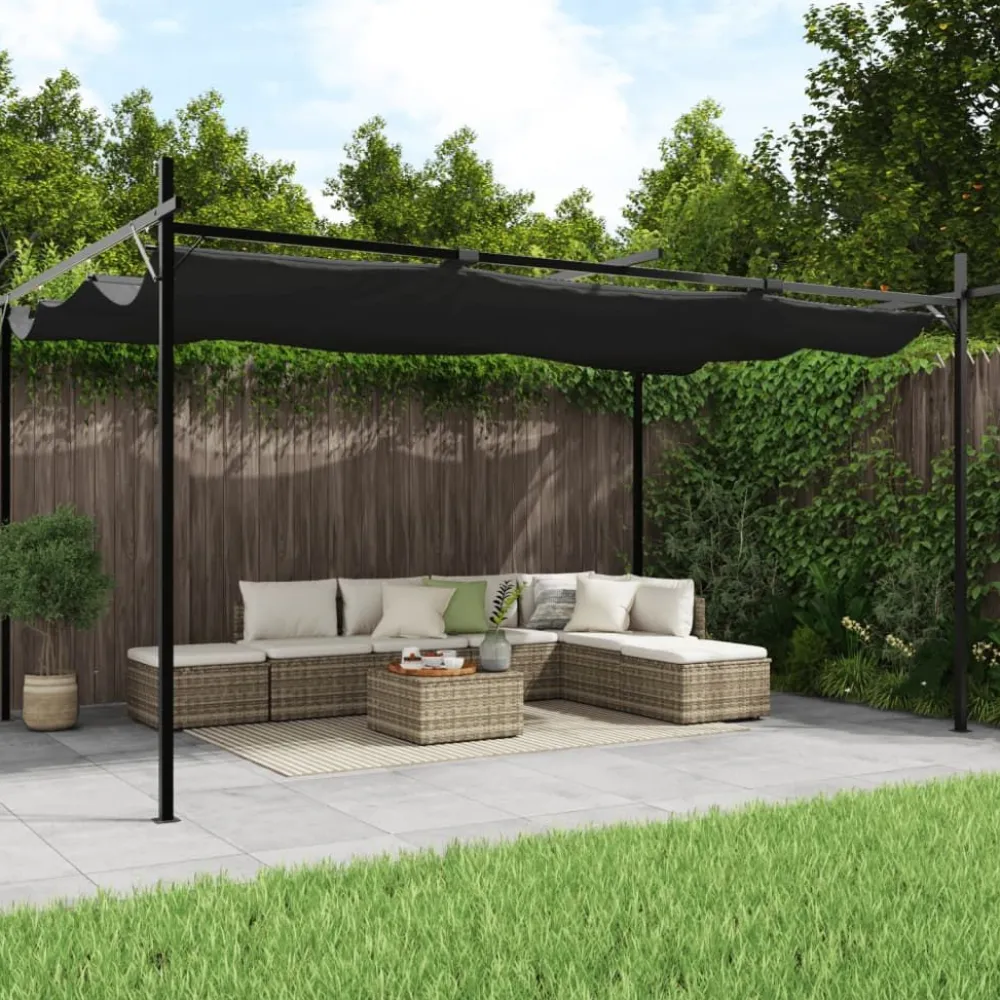 New FinePRICE Pergola sisäänvedettävä katto antrasiitti 395x292x230 cm