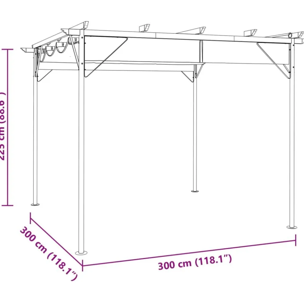 Best FinePRICE Pergola sisäänvedettävä katto antrasiitti 3x3 m teräs 180 g/m² (12226)