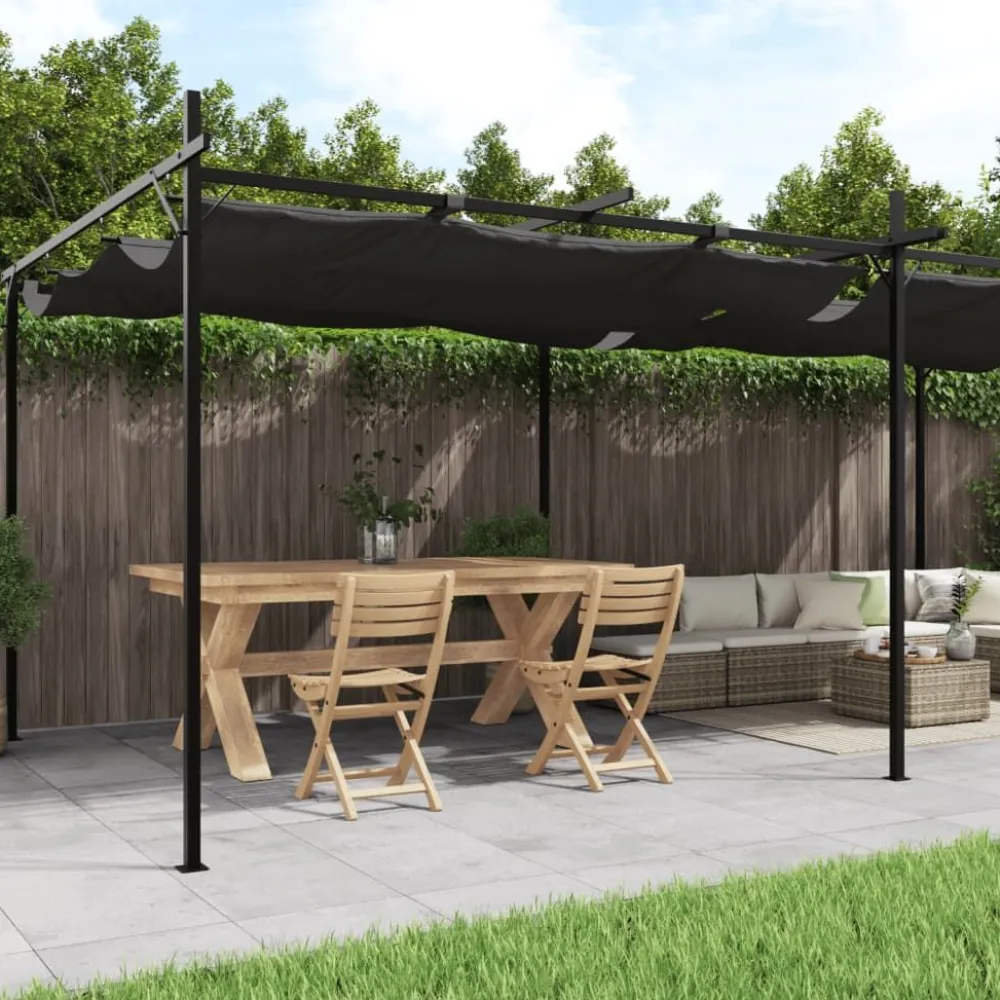 Best FinePRICE Pergola sisäänvedettävä katto antrasiitti 589x292x230 cm