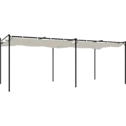 FinePRICE Pergola sisäänvedettävä katto kerma 589x292x230 cm