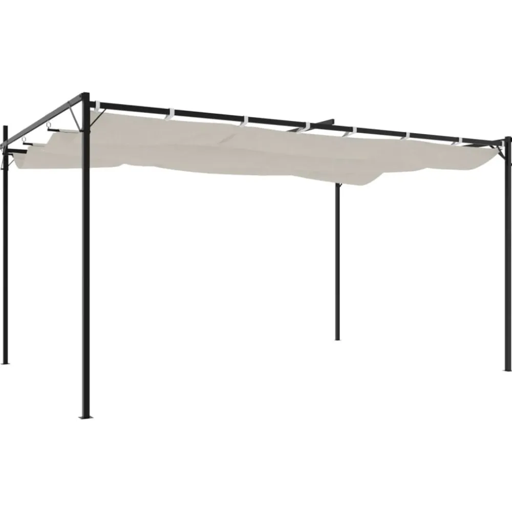 Best FinePRICE Pergola sisäänvedettävä katto kerma 395x292x230 cm