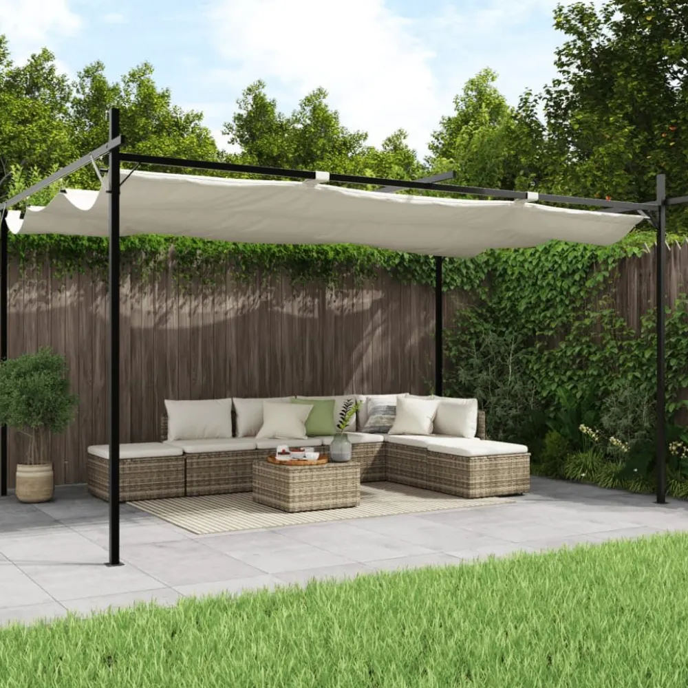 Best FinePRICE Pergola sisäänvedettävä katto kerma 395x292x230 cm