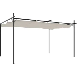 Best FinePRICE Pergola sisäänvedettävä katto kerma 395x292x230 cm