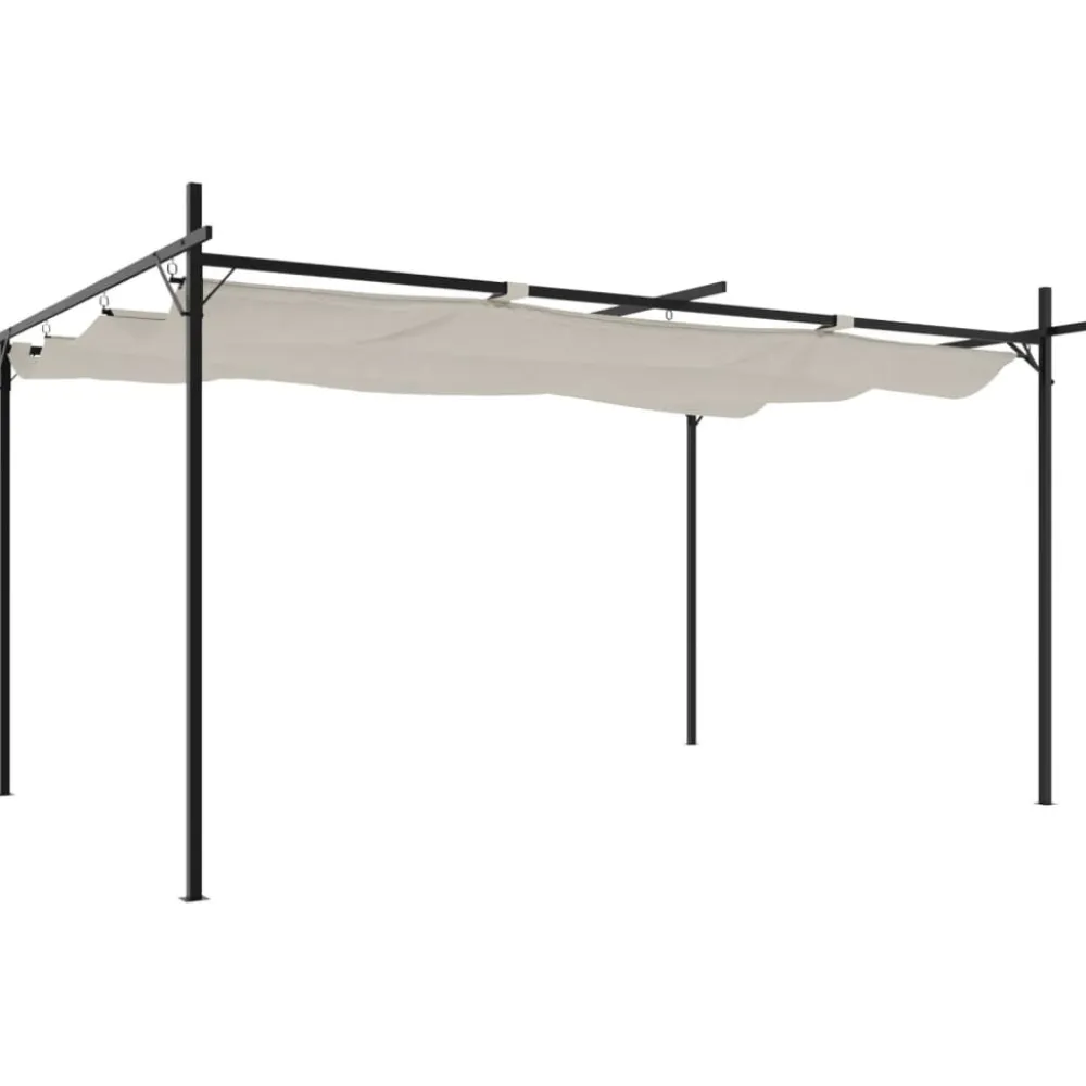 Best FinePRICE Pergola sisäänvedettävä katto kerma 395x292x230 cm