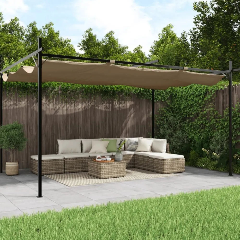 Clearance FinePRICE Pergola sisäänvedettävä katto taupe 395x292x230 cm