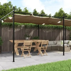 Clearance FinePRICE Pergola sisäänvedettävä katto taupe 589x292x230 cm