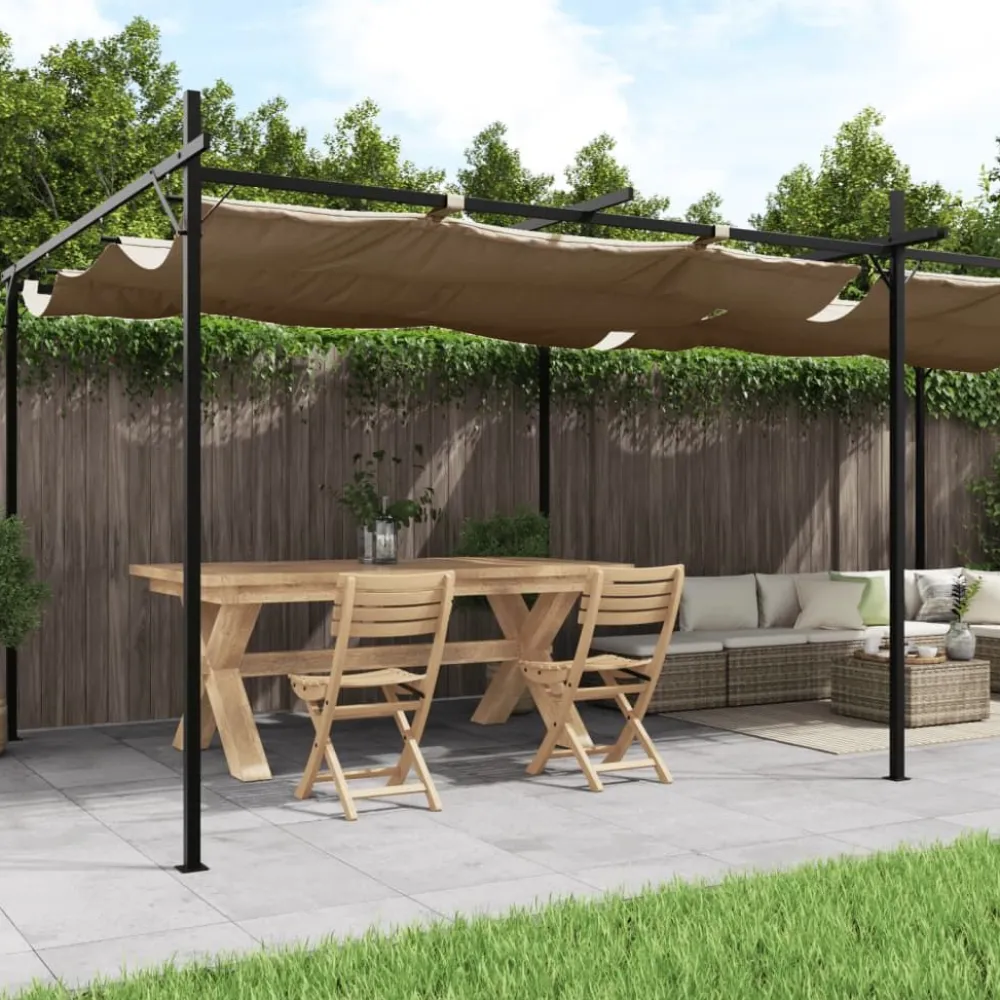 Clearance FinePRICE Pergola sisäänvedettävä katto taupe 589x292x230 cm