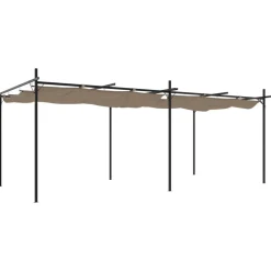 Clearance FinePRICE Pergola sisäänvedettävä katto taupe 589x292x230 cm