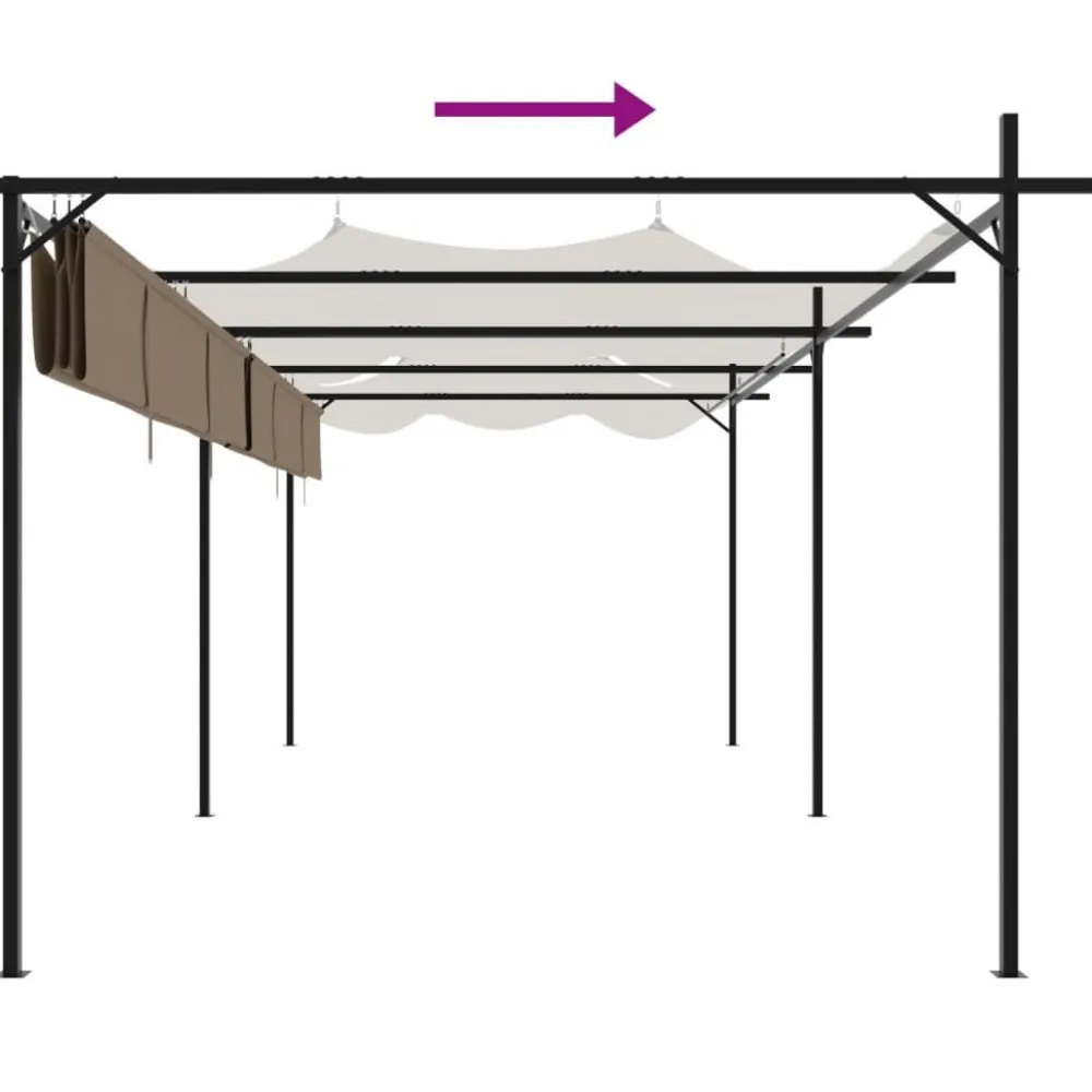 Clearance FinePRICE Pergola sisäänvedettävä katto taupe 589x292x230 cm