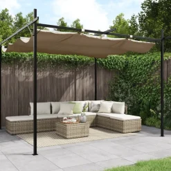 Outlet FinePRICE Pergola sisäänvedettävä katto taupe 295x292x230 cm