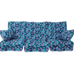 Outlet Home4you Pihakeinun pehmusteet ROMA 108x56x10 cm, 3 kpl, lehtikuosi, sininen