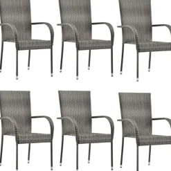 Discount FinePRICE Pinottavat ulkotuolit 6 kpl harmaa polyrottinki
