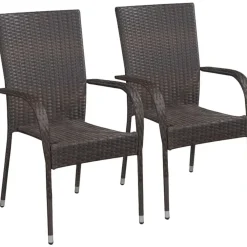 Clearance FinePRICE Pinottavat ulkotuolit 2 kpl polyrottinki ruskea