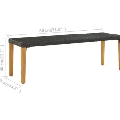 FinePRICE Polyrottinkinen musta puutarhapenkki 80 cm