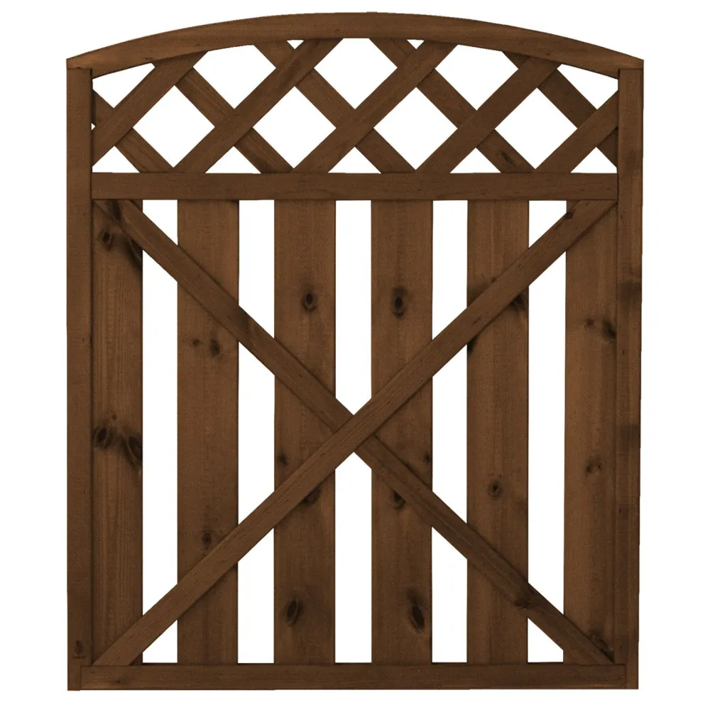 Clearance Tammiston puu Porttielementti Lehtoharju A30R 900x980/1050 mm kaareva pystylauta + vinoristikko ruskea