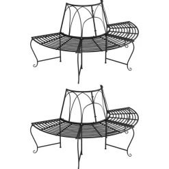 New FinePRICE Puolipyöreä puunympäryspenkki 2 kpl Ø159 cm musta teräs