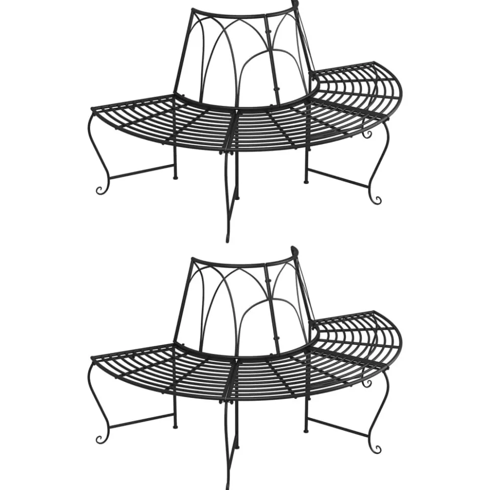 New FinePRICE Puolipyöreä puunympäryspenkki 2 kpl Ø159 cm musta teräs