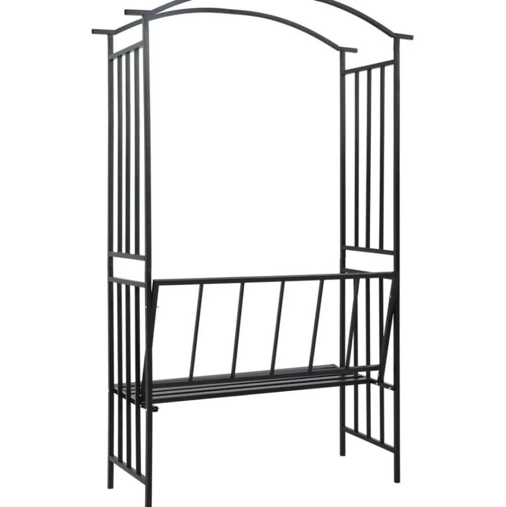 FinePRICE Puutarhakaari penkillä musta 114x45x205 cm rauta