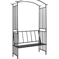 FinePRICE Puutarhakaari penkillä musta 114x45x205 cm rauta