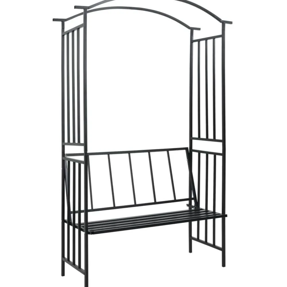 FinePRICE Puutarhakaari penkillä musta 114x45x205 cm rauta