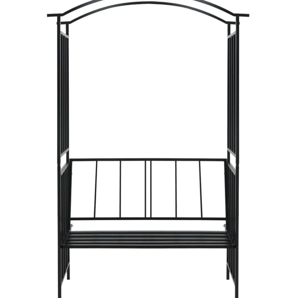 FinePRICE Puutarhakaari penkillä musta 114x45x205 cm rauta