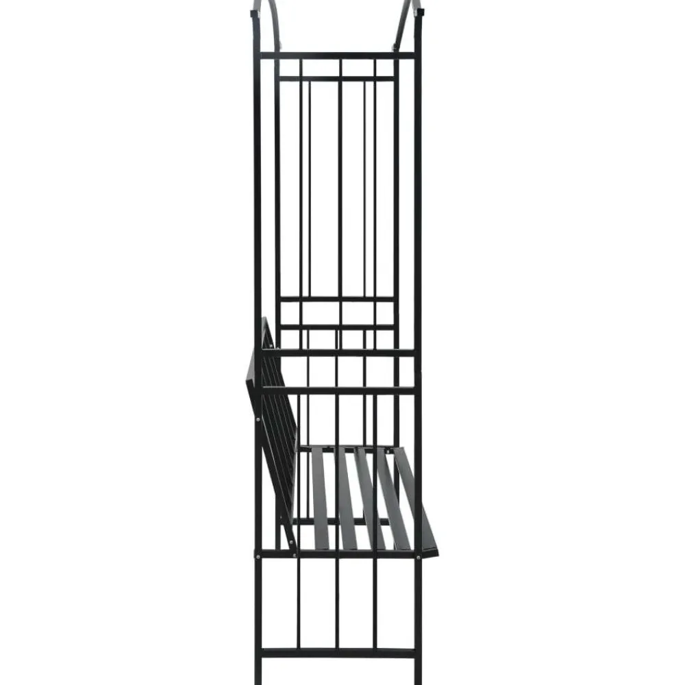 FinePRICE Puutarhakaari penkillä musta 114x45x205 cm rauta