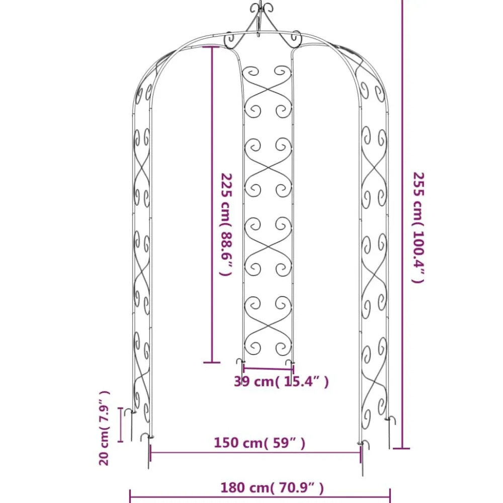 New FinePRICE Puutarhakaari Ø180x255 cm teräs musta