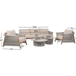 Home4you Puutarhakalustesetti DIANA sohva, 2 nojatuolia ja 2 pöytää, beige