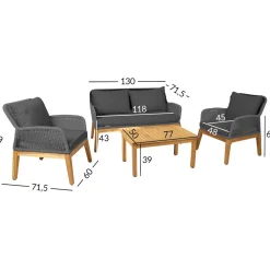 Online Home4you Puutarhakalustesetti FLORIDA pöytä, sohva ja 2 nojatuolia, harmaa
