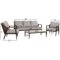 Online Home4you Puutarhakalustesetti DELIA pöytä, sohva ja 2 tuolia, beige