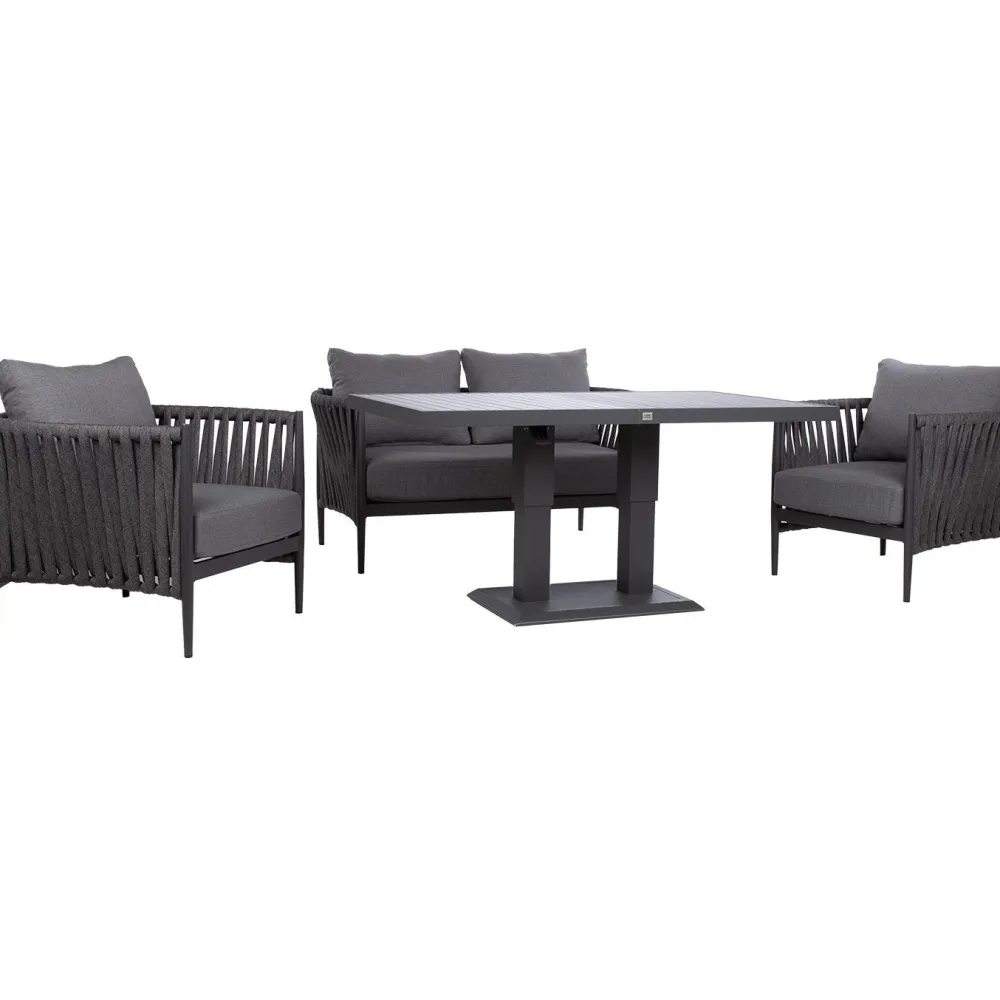 Clearance Home4you Puutarhakalustesetti BRISTOL pöytä, sohva ja 2 tuolia, harmaa