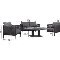Clearance Home4you Puutarhakalustesetti BRISTOL pöytä, sohva ja 2 tuolia, harmaa