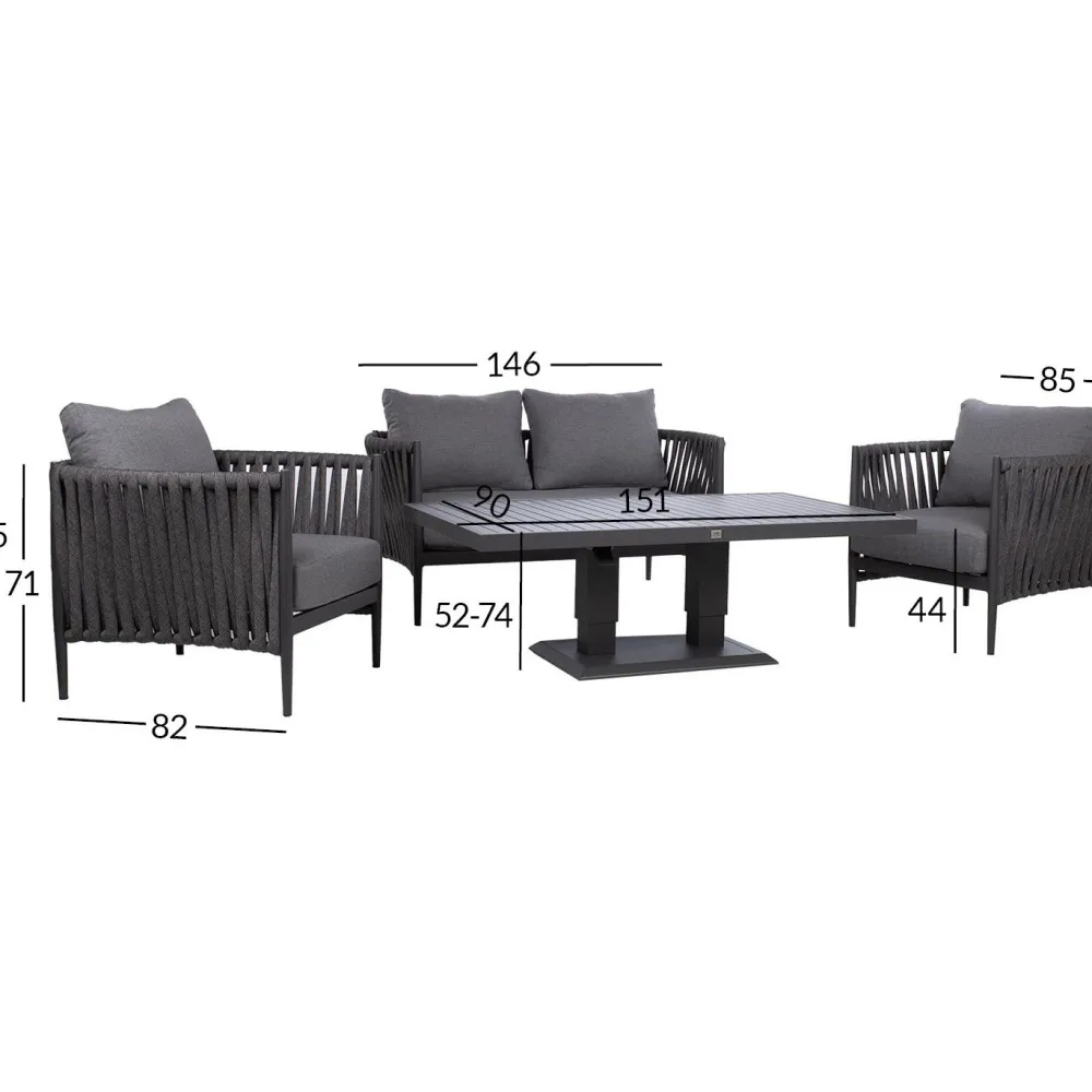 Clearance Home4you Puutarhakalustesetti BRISTOL pöytä, sohva ja 2 tuolia, harmaa