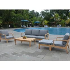 Clearance Home4you Puutarhakalustesetti MALDIVE pöytä, sohva, 2 tuolia ja rahi, ruskea