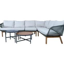 Sale Home4you Puutarhakalustesetti TUXEDO kulmasohva ja 2 pöytää, vihreä