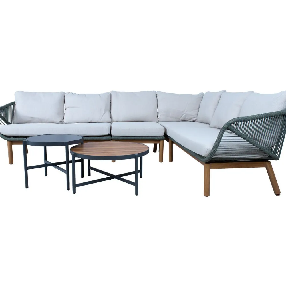 Sale Home4you Puutarhakalustesetti TUXEDO kulmasohva ja 2 pöytää, vihreä