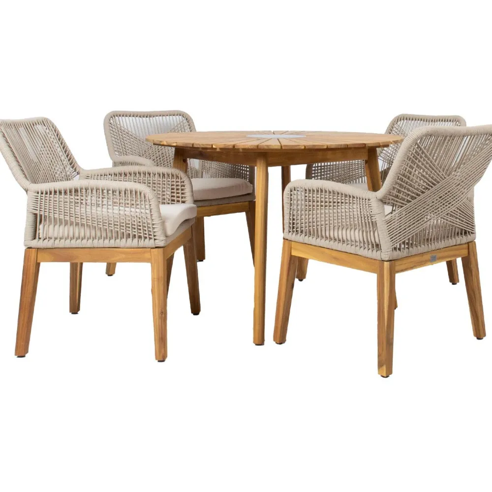 Home4you Puutarhakalustesetti FLORIDA pöytä ja 4 tuolia, beige
